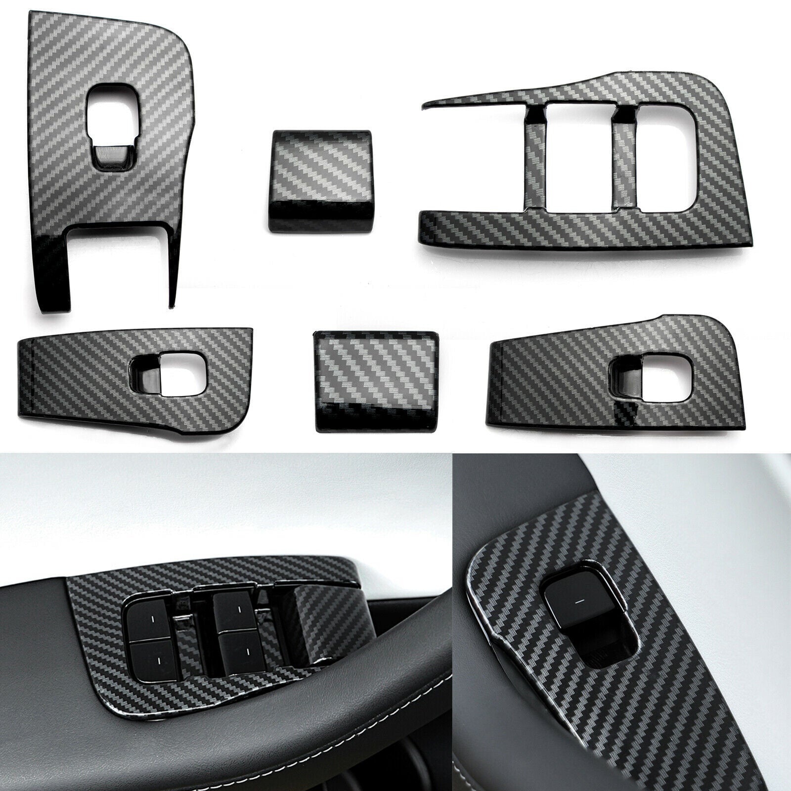 Carbon Fiber Window Switch Lift Button Frame Trim 6X for Tesla Model 3 2017-2023