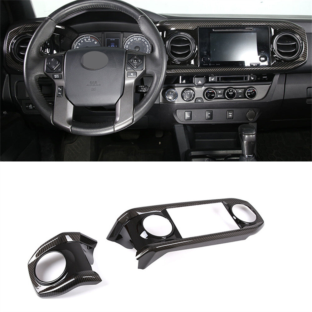 Carbon/Black ABS Central Control Dashboard Panel Cover For T@yota T@coma 2016-22