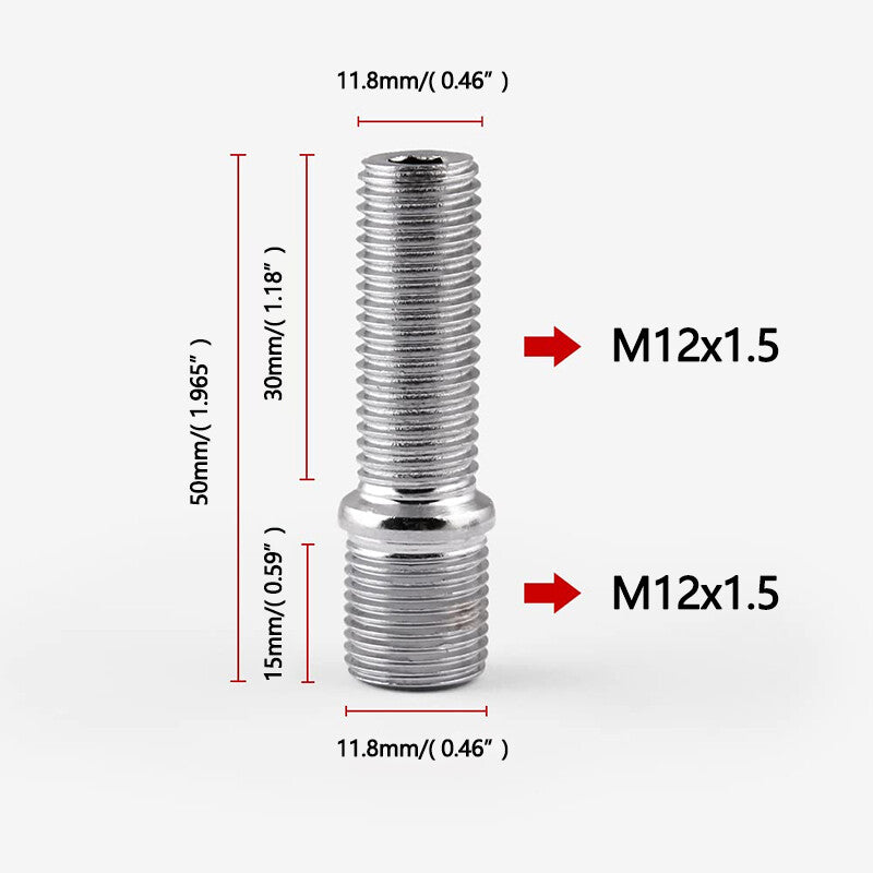 20¡ÁM12x1.5 to M12x1.5 Extended Wheel Stud Conversion Tall Lug Bolt Screw Adapter