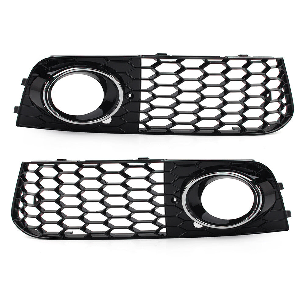 Front Fog Light Honeycomb Hex Mesh Grille Cover for Audi A4 B8 2009-2012 Chrome