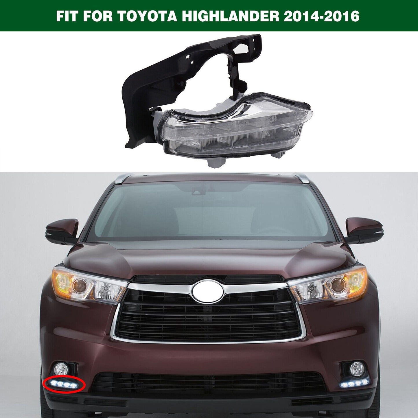 Right LED Front Bumper Fog Light Driving Lamp for TOYOTA HIGHLANDER 2014-2016