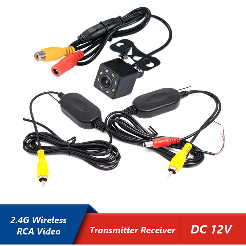 Car 2.4G Wireless RCA Video Transmitter Receiver Backup Rearview LED Camera Kit