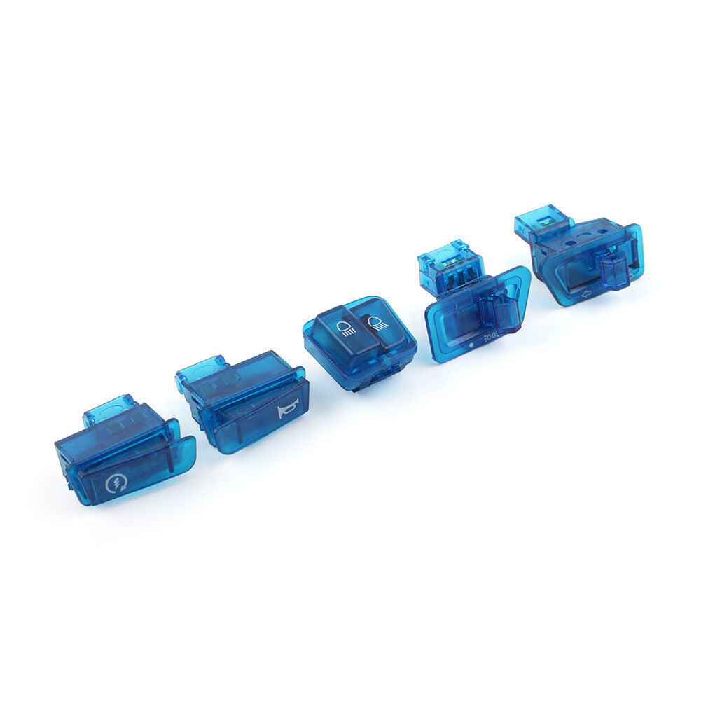 5pcs Scooter Start Horn Turn Signal Headlight High Low Switch Housing Caps Blue