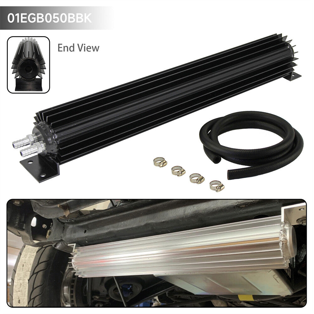 Universal 18'' Aluminum Dual Pass Finned Transmission Oil Cooler Kit Black